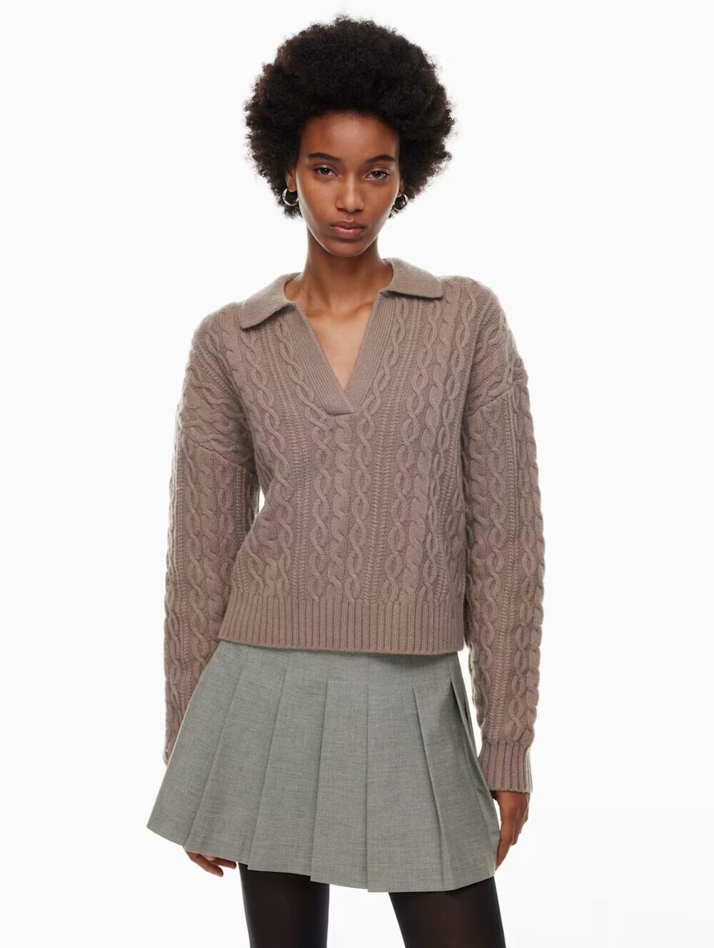 ARITZIA SUNDAY BEST Lottie Sweater XS Merino wool open-neck polo shirt Brown